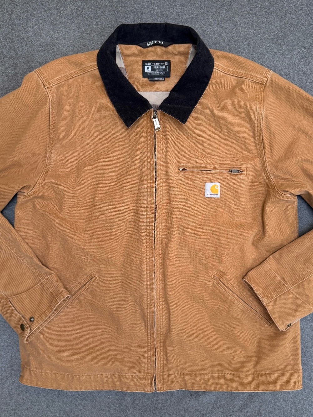 Carhartt 106234 Rugged Flex Detroit Jacket Mens XL Tall Brown Duck Workwear VG
